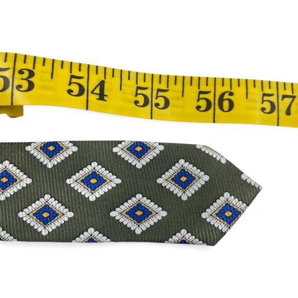 Bill Blass Silk Tie Geometric Green Blue Diamonds - Picture 6 of 6